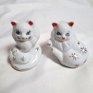 Pair of Ceramic Cat Figurines W/Gold Accents